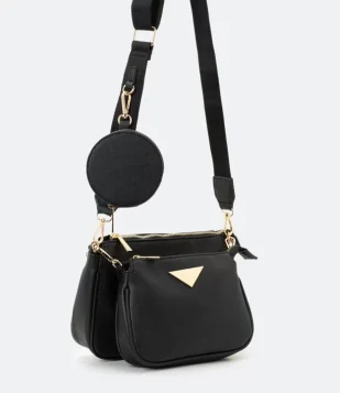 BOLSA TRANSVERSAL BAGUETE COM BOLSA EMBUTIDA E PORTA MOEDAS PRETO