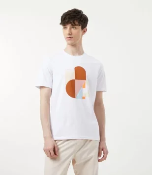 CAMISETA SLIM EM ALGODÃO MANGA CURTA COM ESTAMPA GEOMÉTRICA ABSTRATA BRANCO
