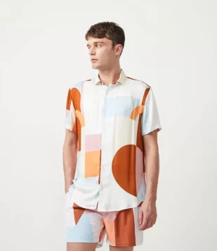 CAMISA EM VISCOSE COM ESTAMPA GEOMÉTRICA BRANCO