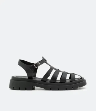 SANDÁLIA RASTEIRA COM TIRAS E SOLA TRATORADA PRETO