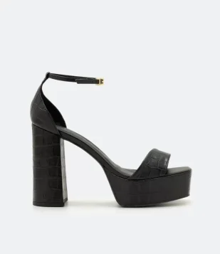 SANDÁLIA MEIA PATA COM TEXTURA CROCO E AMARRAÇÃO POR FIVELA PRETO