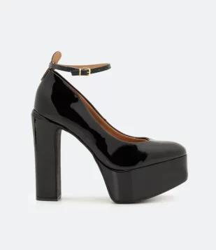 SAPATO MEIA PATA COM FECHAMENTO E SALTO GROSSO PRETO