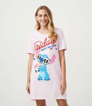 CAMISOLA CURTA EM ALGODÃO COM ESTAMPA STITCH ROSA