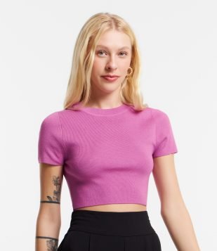 Blusa Cropped em Viscose com Textura Rosa