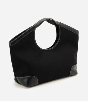 Bolsa Shopper Grande com Detalhes em PU Preto
