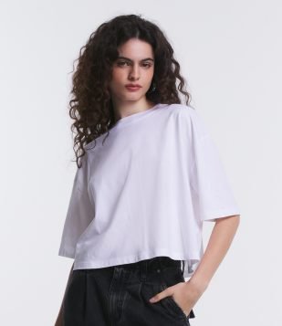 Camiseta Cropped Oversized em Algodão Peruano Branco