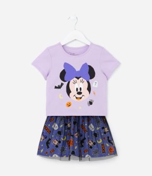 Conjunto Infantil com Estampa da Minnie Halloween - Tam 2 a 5 anos Lilás