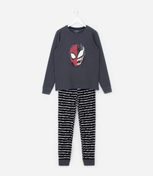 Pijama Infantil com Estampa do Homem Aranha Miles Morales que Brilha no Escuro - Tam 3 a 12 anos Cinza