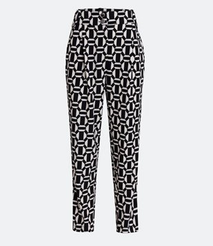 Calça Cenoura em Crepe com Estampa Geométrica Preto