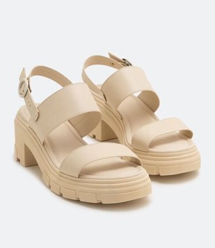 Sandália com Tiras Largas e Sola Tratorada Bege