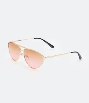 ÓCULOS DE SOL QUADRADO PEQUENO COM LENTES ROSA DOURADO