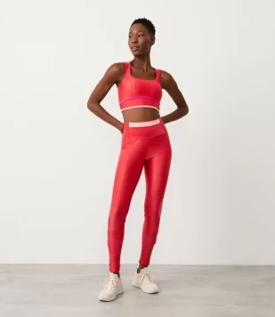 CALÇA LEGGING ESPORTIVA EM POLIAMIDA COM DETALHES CONTRASTANTES VERMELHO