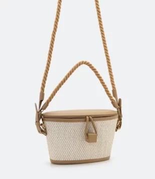 BOLSA ESTRUTURADA COM ALÇA EM CORDÃO TRANÇADO BEGE