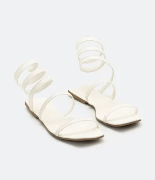 SANDÁLIA RASTEIRA COM TIRAS E DETALHE EM MOLA OFF WHITE