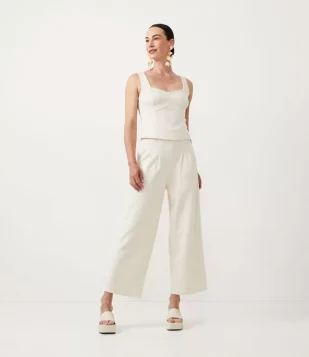 CALÇA PANTALONA EM TWEED COM PREGUINHAS OFF WHITE