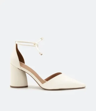 SAPATO SCARPIN COM AMARRAÇÃO E SALTO GOTA OFF WHITE