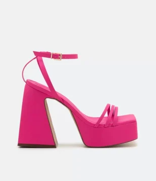 SANDÁLIA MEIA PATA MULTI TIRAS COM SALTO DIFERENCIADO ROSA