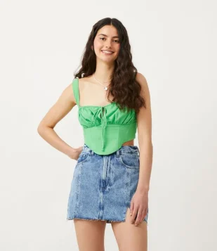 BLUSA REGATA CROPPED EM TRICOLINE COM AMARRAÇÃO NO BUSTO VERDE