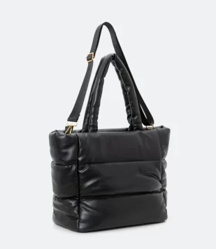 BOLSA SHOPPER GRANDE PUFFA COM ALÇA TRANSVERSAL PRETO