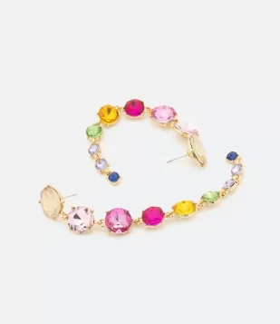 MAXI BRINCO EM METAL COM CHATONS REDONDOS COLORIDO EM TAMANHOS GRADATIVOS SORTIDO