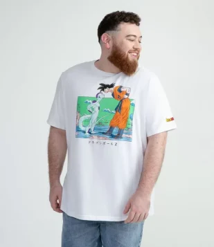 CAMISETA MANGA CURTA ESTAMPA GOKU E FREEZA BRANCO