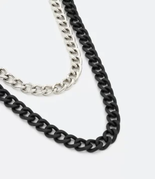 COLAR EM METAL COM CORRENTE DUPLA CINZA