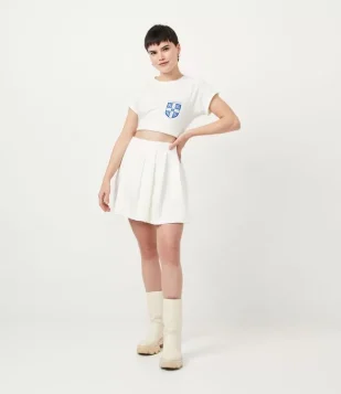 SAIA CURTA EM CREPE PLISSADO COM CINTURA ALTA BRANCO