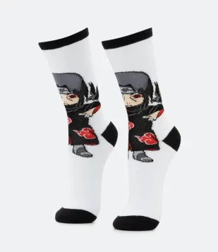 MEIA CANO LONGO EM ALGODÃO COM ESTAMPADO NARUTO ITACHI BRANCO