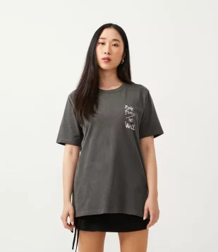 BLUSA REGULAR EM MEIA MALHA COM MANGA CURTA COM ESTAMPA PINK FLOYD PRETO