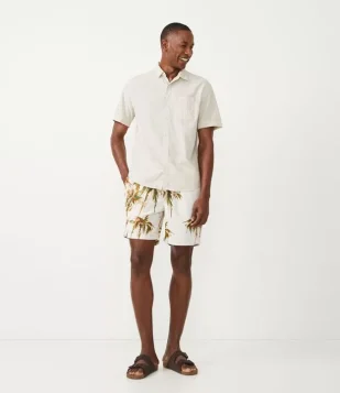 BERMUDA EM ALGODÃO COM ESTAMPA DE COQUEIROS TROPICAIS BEGE