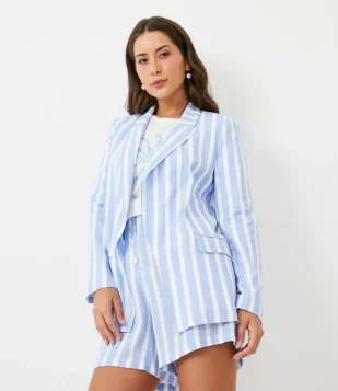 BLAZER EM VISCOLINHO COM ESTAMPA LISTRADA AZUL