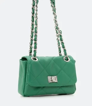 BOLSA SADDLE EM COURO COM ALÇA REGULÁVEL DE CORRENTE VERDE