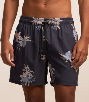Bermuda em microfibra com textura e estampa floral preto