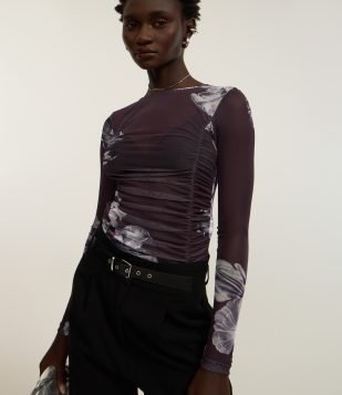 Body em Tule com Estampa de Flores RoxoBody em Tule com Estampa de Flores Roxo