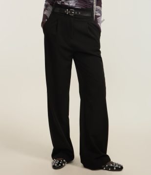 Calça Reta Alfaiataria em Viscose com Cós Largo e Cinto Preto