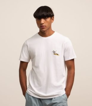 Camiseta Regular em Algodão com Estampa de Esqueleto Surfista Branco