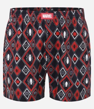 Cueca Samba Canção em Cetim com Estampa do Homem Aranha Preto-Vermelho-Branco