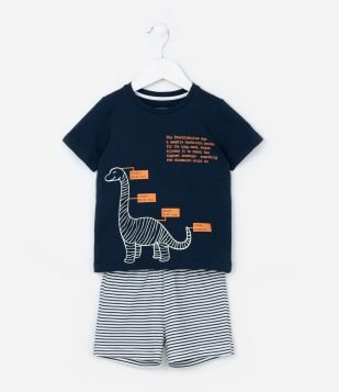 Pijama Curto Infantil com Estampa de Dinossauro - Tam 2 a 4 Anos Preto