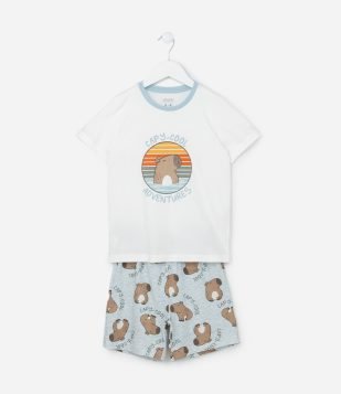Pijama Infantil com Estampa de Capivara - Tam 2 a 6 Anos Azul-Branco