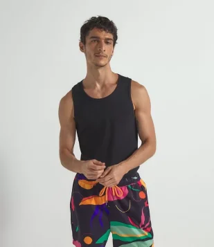 CAMISETA REGATA EM RIBANA PRETO