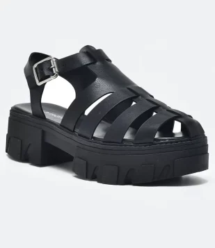 SANDÁLIA RASTEIRA COM TIRAS E SOLA DIFERENCIADA VIA MARTE PRETO