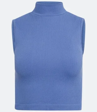 BLUSA REGATA EM POLIAMIDA CANELADA COM GOLINHA ALTA AZUL