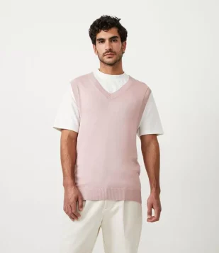 COLETE TEXTURIZADO COM GOLA V ROSA