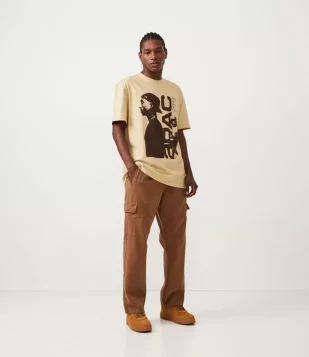 CALÇA CARGO EM SARJA COM CÓS ELÁSTICO MARROM