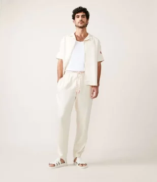 CALÇA EM VISCOSE COM CÓS ELÁSTICO BEGE