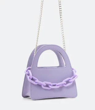 BOLSA TRANSVERSAL COM ALÇA DE MÃO E CORRENTE EMBORRACHADA ROXO