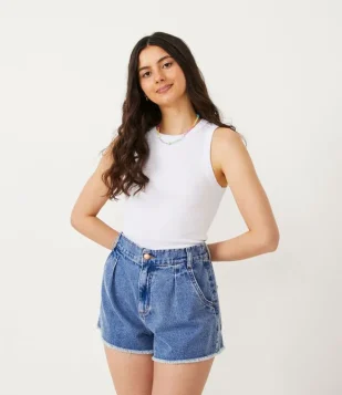 BLUSA REGATA CROPPED EM RIBANA COM GOLA REDONDA BRANCO