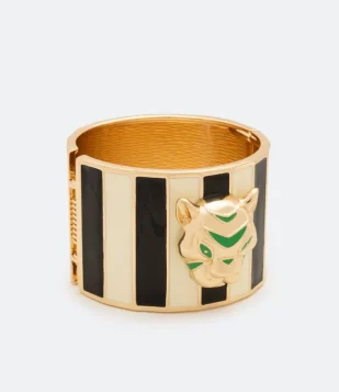 BRACELETE EM METAL COM RESINA ESMALTADA COM TIGRE APLICADO DOURADO