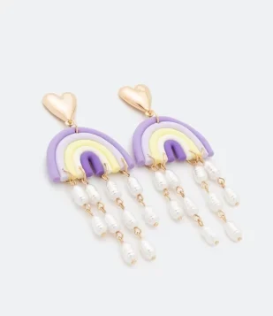 MAXI BRINCO COM PINGENTE ARCO-ÍRIS E CASCATA DE PÉROLAS MULTICORES