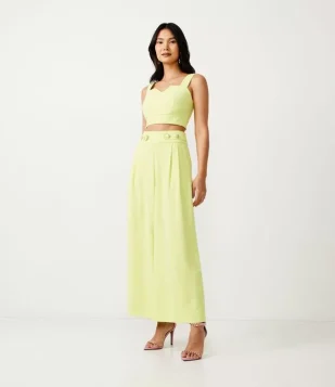 CALÇA PANTALONA EM CREPE COM BOTÕES DIFERENCIADOS VERD